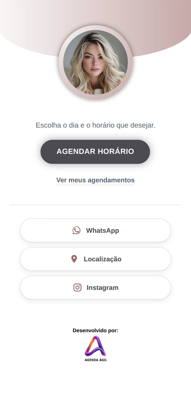 Página de agendamento personalizada vista pelo cliente no celular